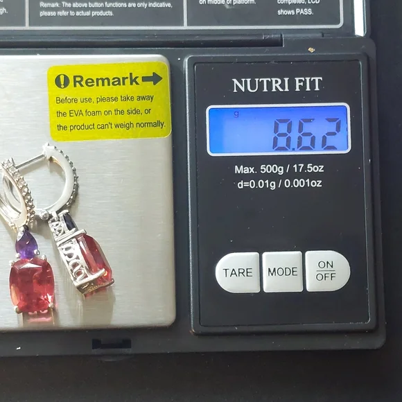 Red spinel and amethyst platinum plated earrings - Picture 4 of 6